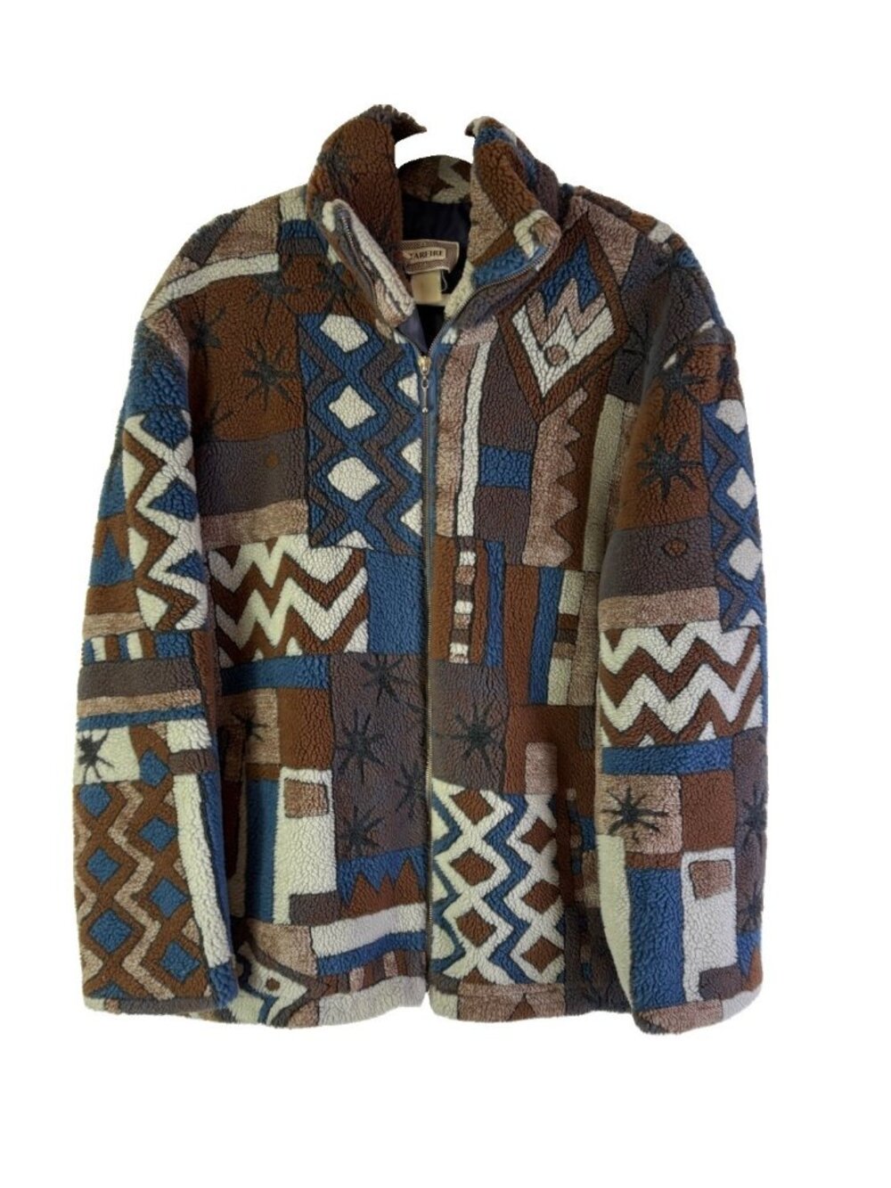 Vintage 90s Deep Pile Fleece Jacket Geometric Western Streetwear